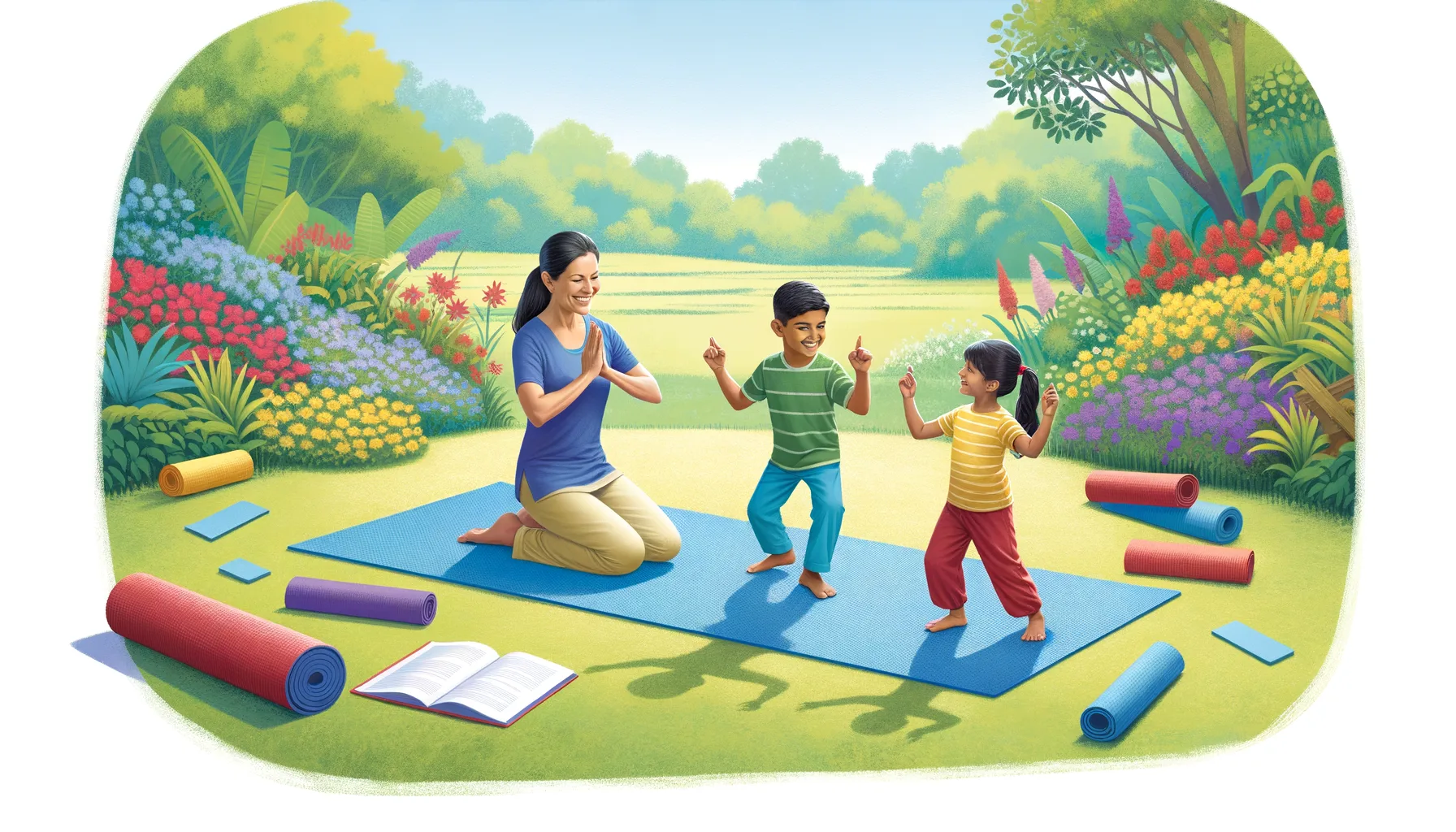 Kindgerechte Yogauebungen auf der Yogamatte spielerisch erklaeren und ausfuehren